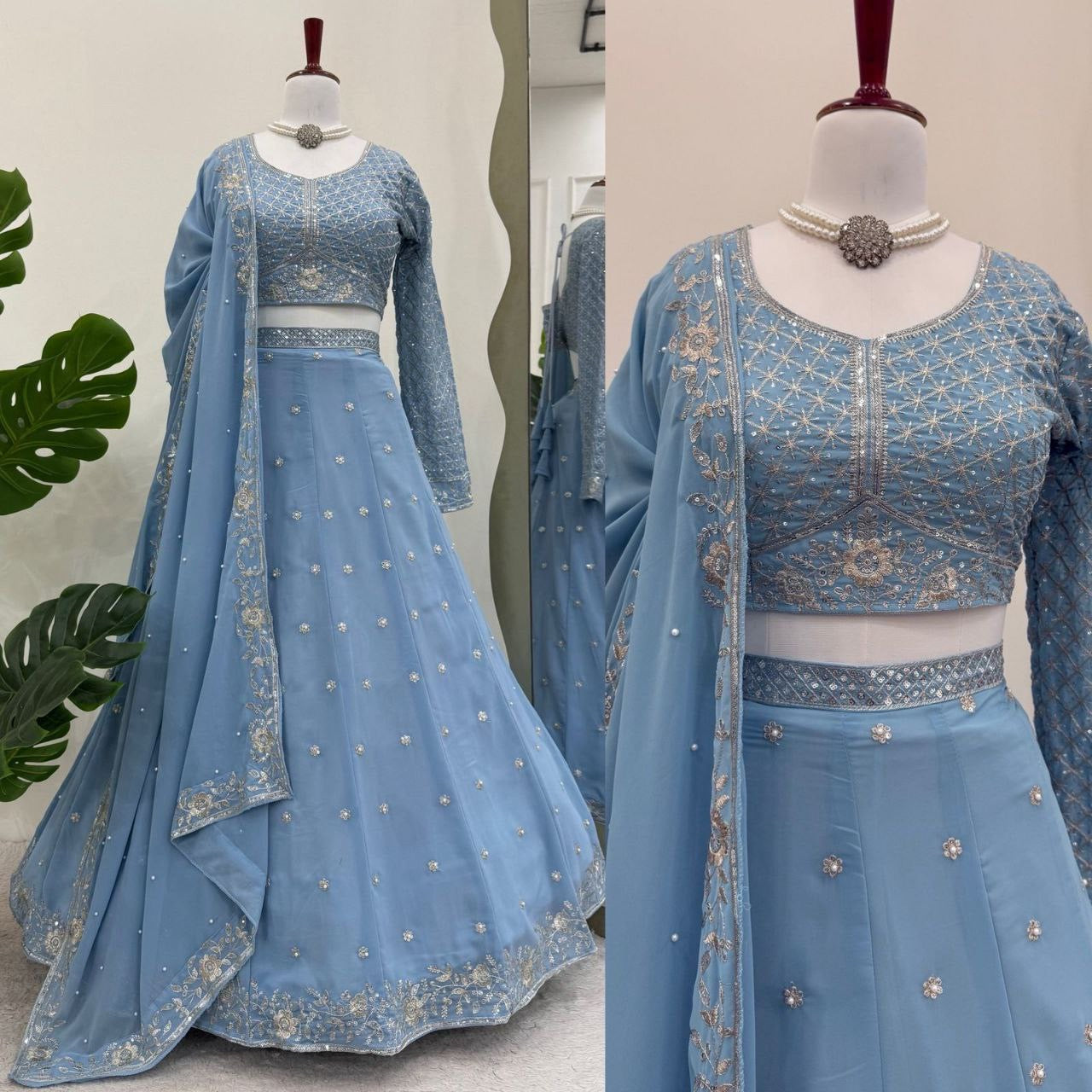 SHINI— Dreamy Powder Blue Lehenga