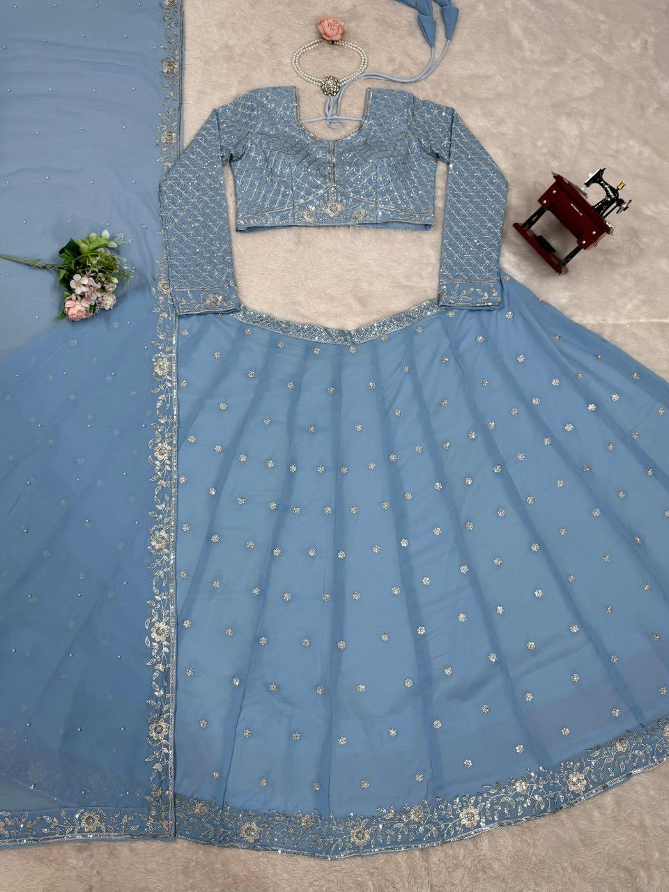 SHINI— Dreamy Powder Blue Lehenga