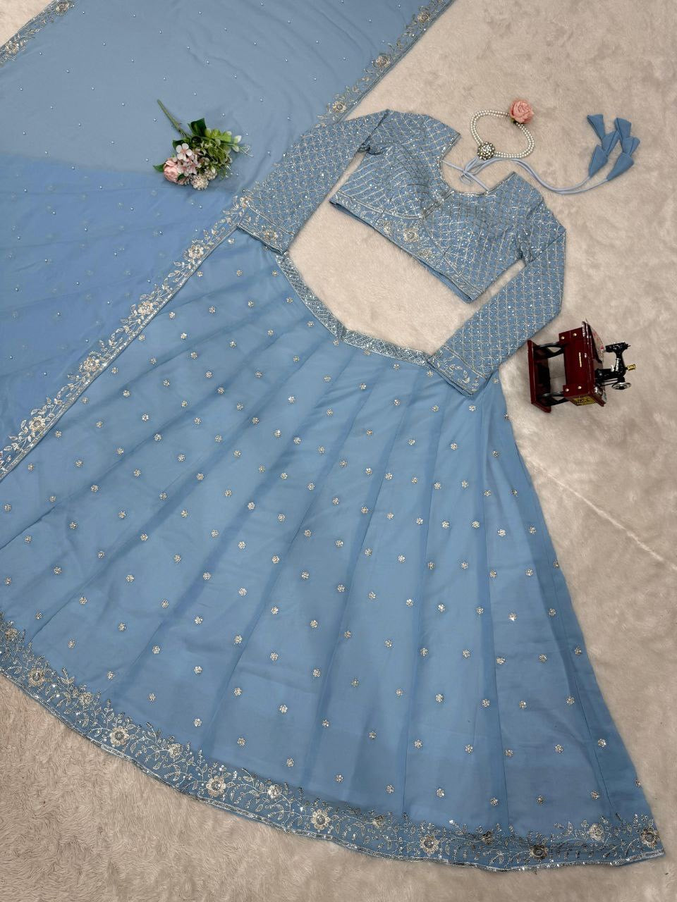 SHINI— Dreamy Powder Blue Lehenga