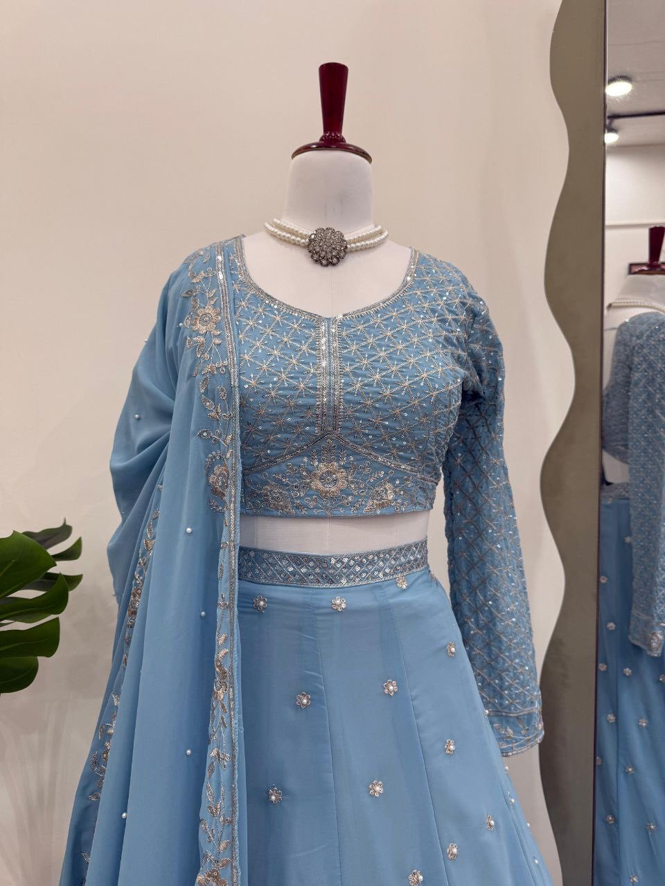 SHINI— Dreamy Powder Blue Lehenga