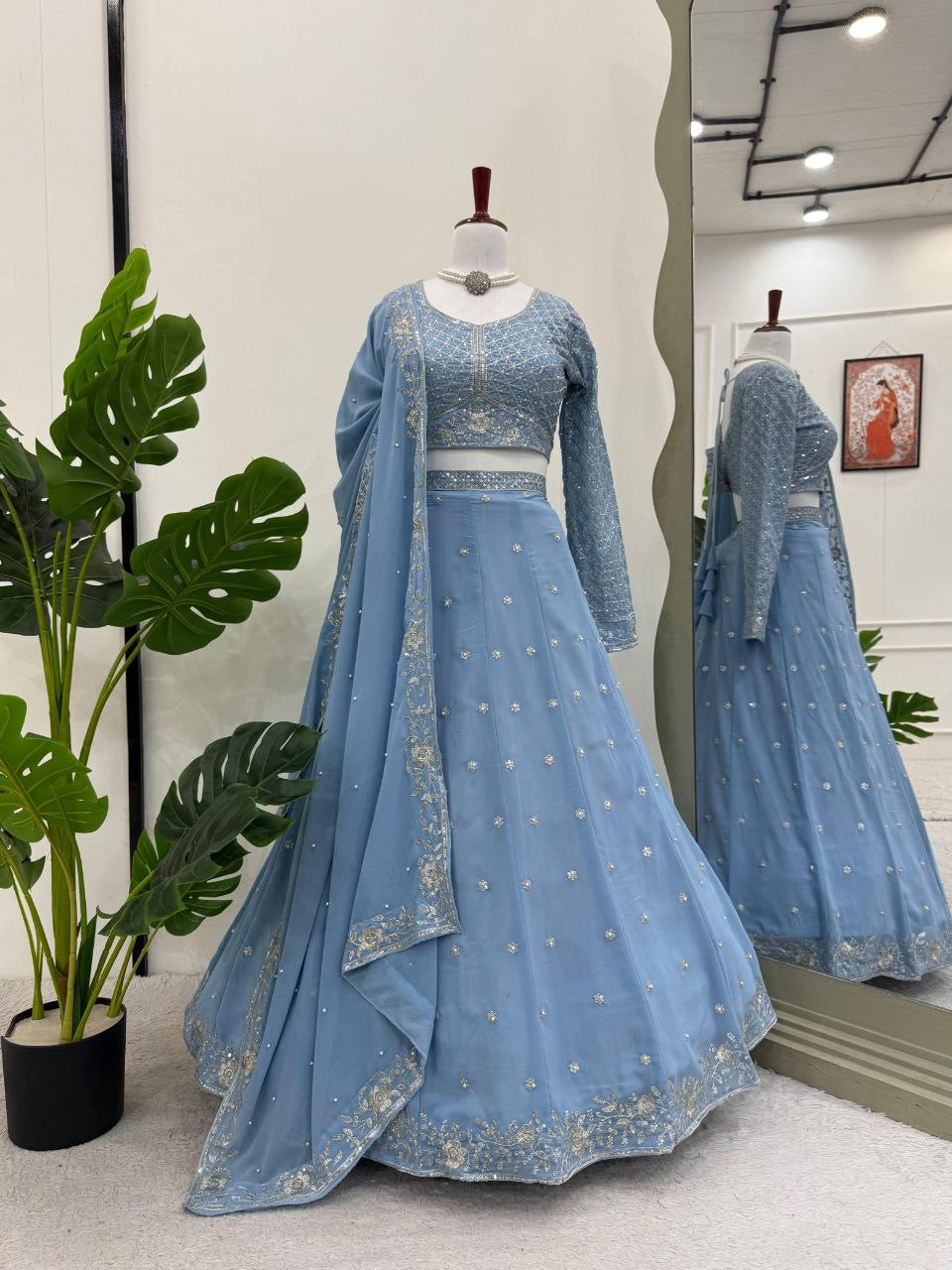 SHINI— Dreamy Powder Blue Lehenga