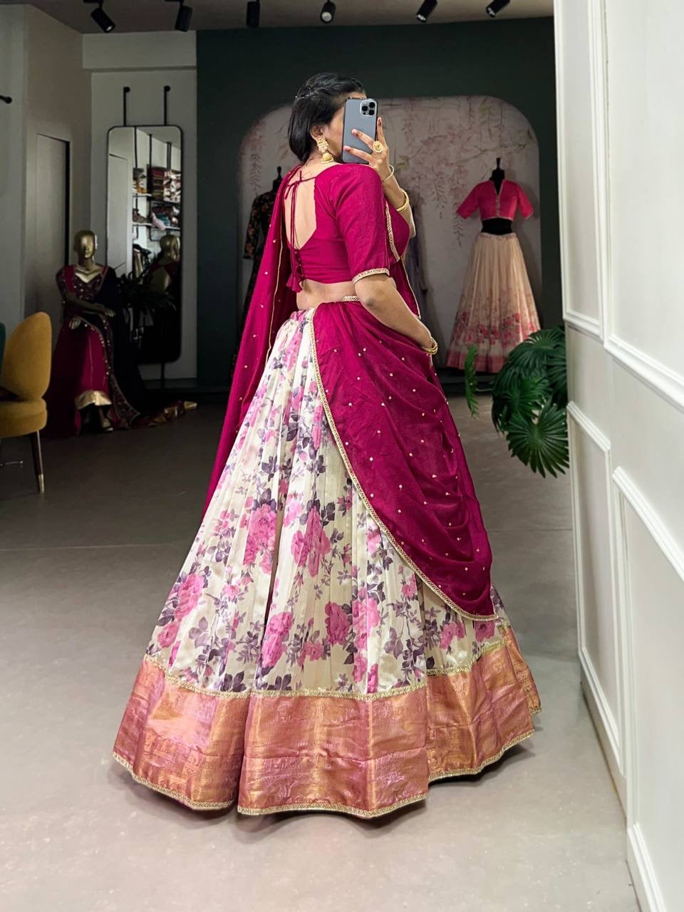 HAMSINI - Dola Silk Pink Half Sarees Lehenga