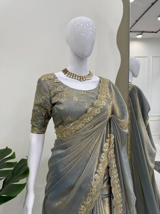 LAATHIKA β Shimmery Dinner Saree x Gold Border