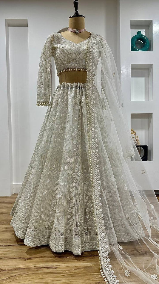 PEARL - Premium White Lehenga x Floral Work