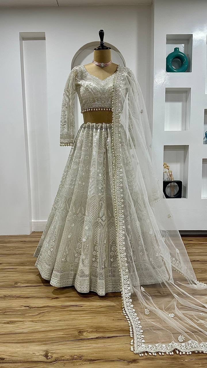 PEARL - Premium White Lehenga x Floral Work