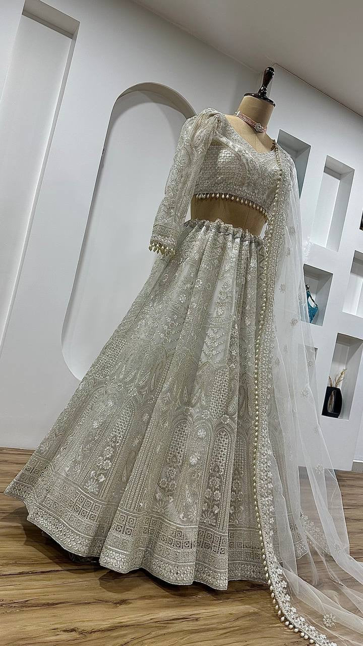 PEARL - Premium White Lehenga x Floral Work