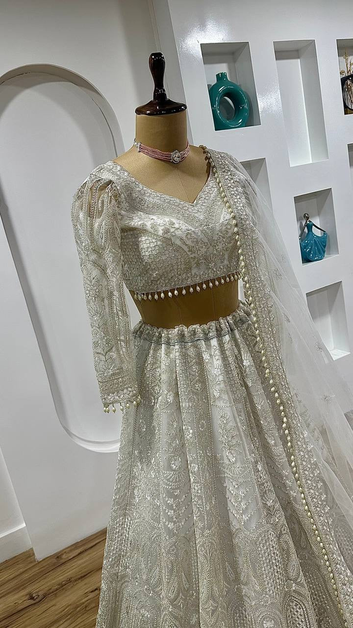 PEARL - Premium White Lehenga x Floral Work