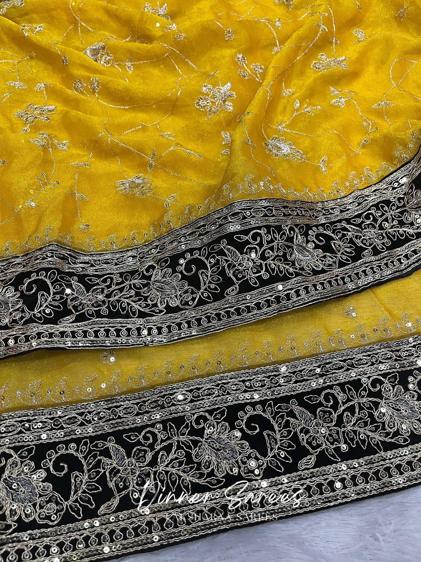 TUSHA — Georgette Saree with Floral Embroidery Work x Grand Border