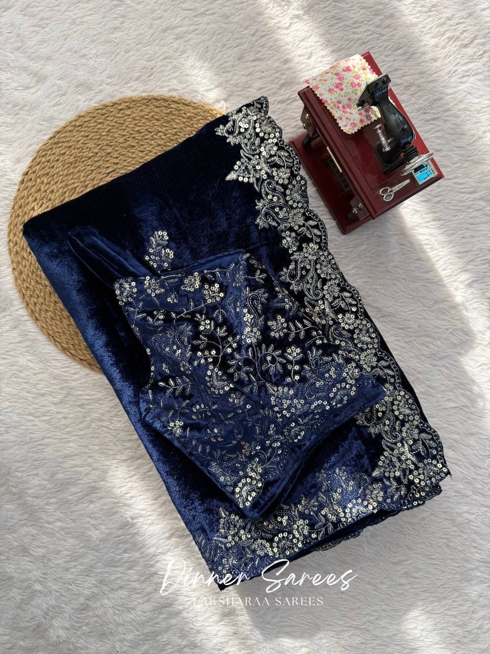 Blue Velvet Saree