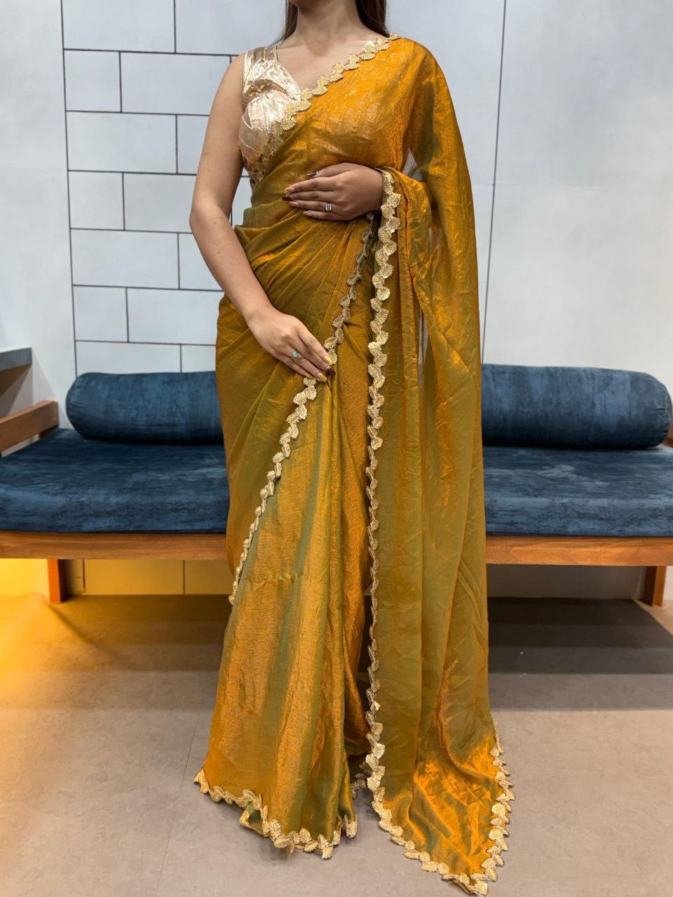 SAYAA 2.0 — Shimer Silk Saree with Leaf Border