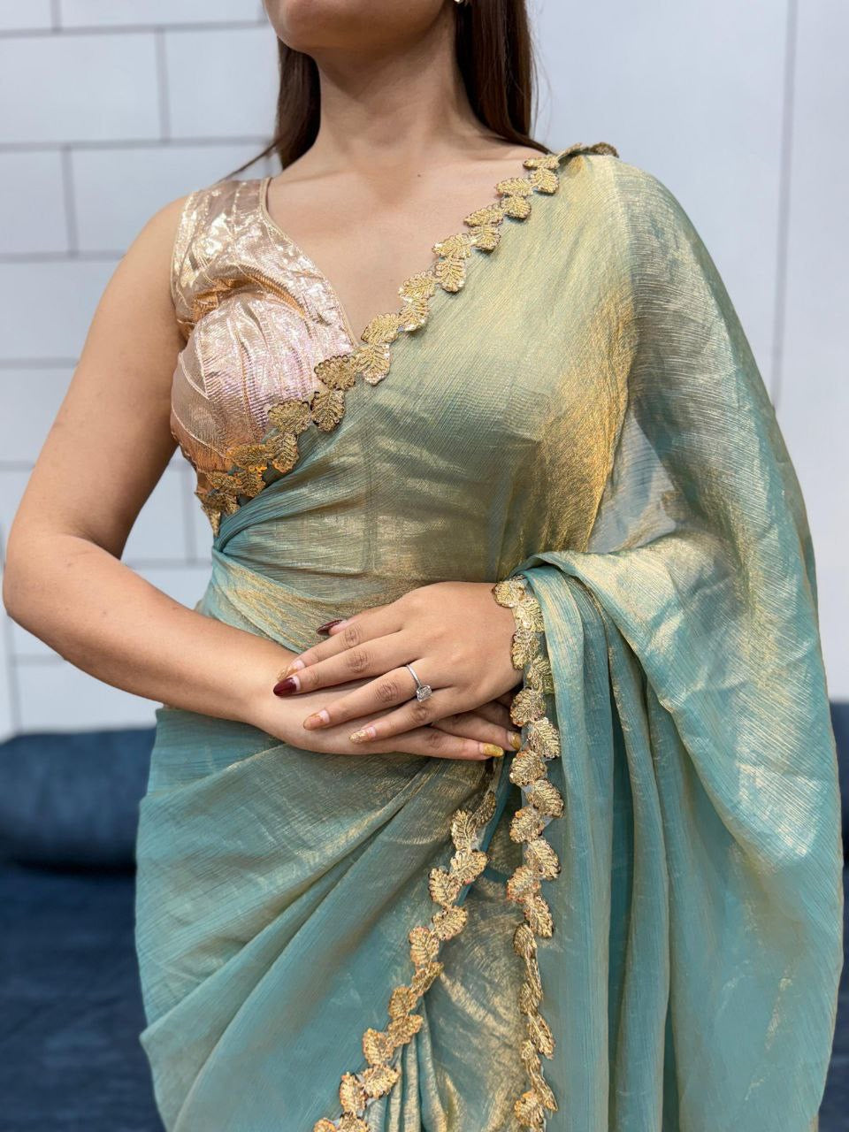 SAYAA 2.0 — Shimer Silk Saree with Leaf Border