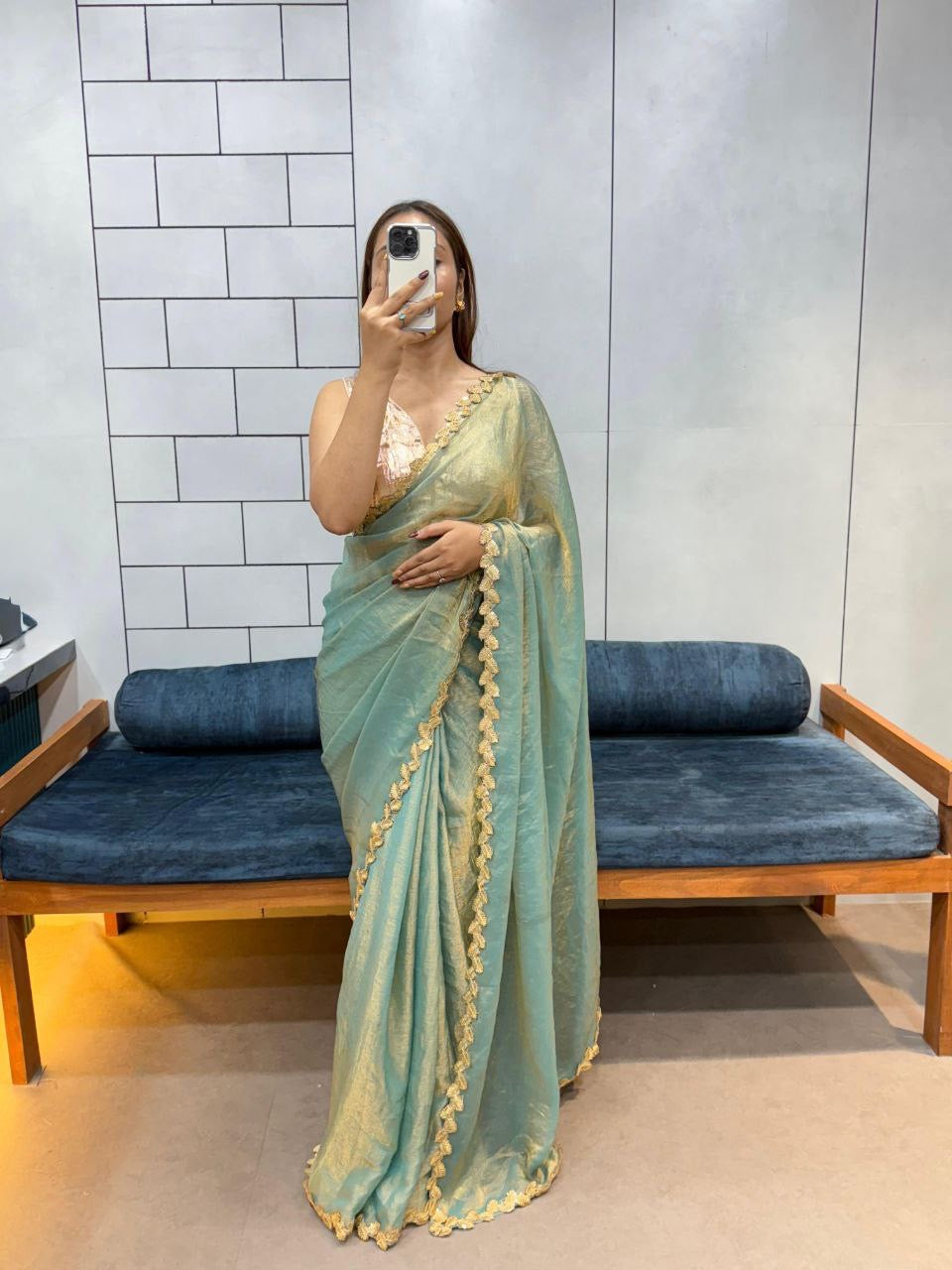 SAYAA 2.0 — Shimer Silk Saree with Leaf Border