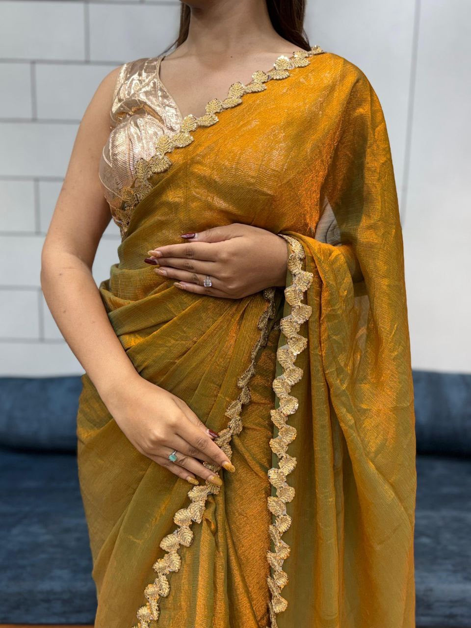 SAYAA 2.0 — Shimer Silk Saree with Leaf Border