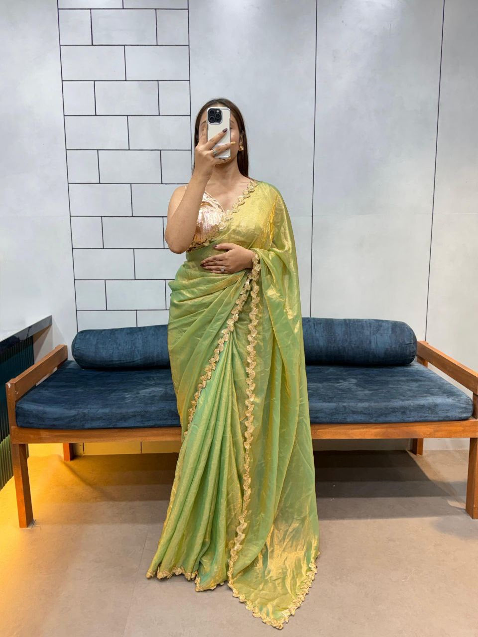 SAYAA 2.0 — Shimer Silk Saree with Leaf Border