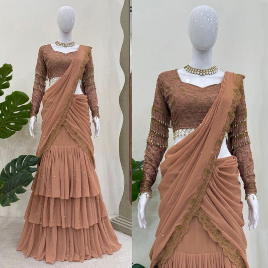BLAIRE - Chocolate Ruffle Half Saree Lehenga