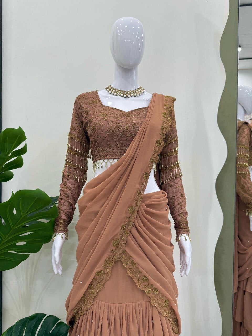 BLAIRE - Chocolate Ruffle Half Saree Lehenga