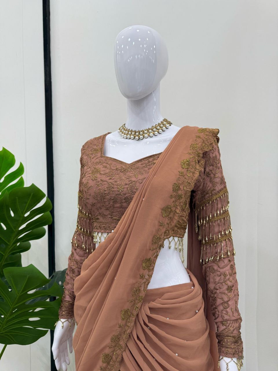BLAIRE - Chocolate Ruffle Half Saree Lehenga