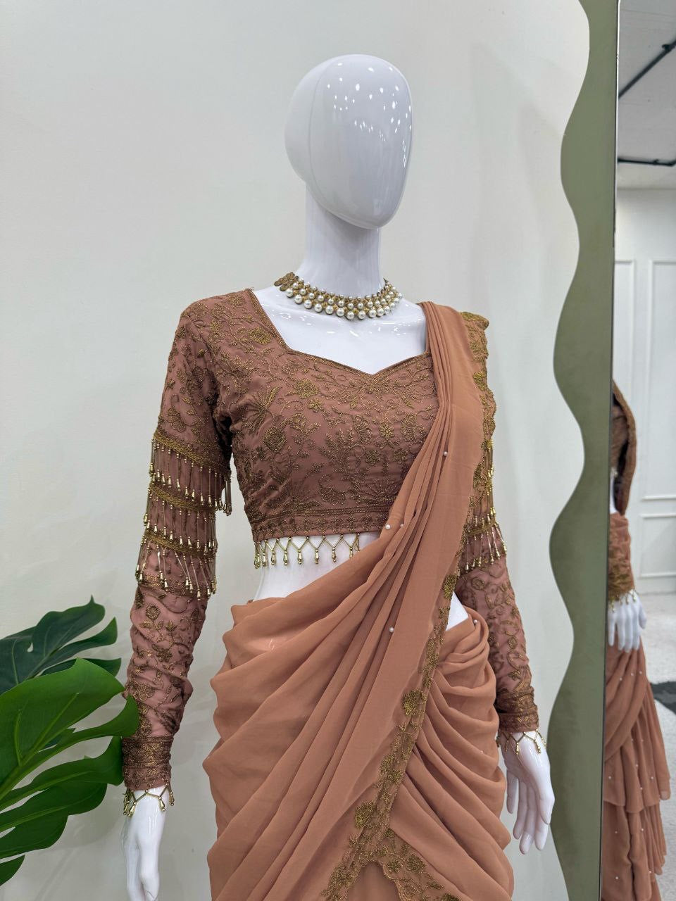 BLAIRE - Chocolate Ruffle Half Saree Lehenga