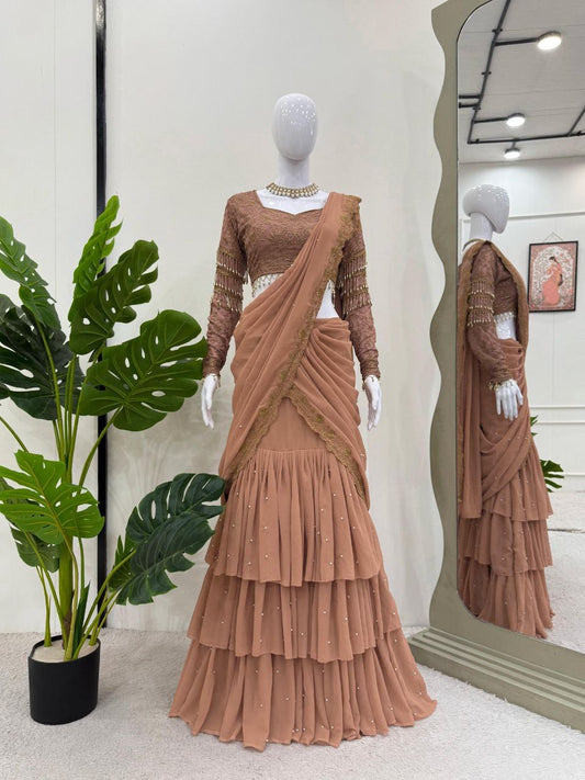 BLAIRE - Chocolate Ruffle Half Saree Lehenga