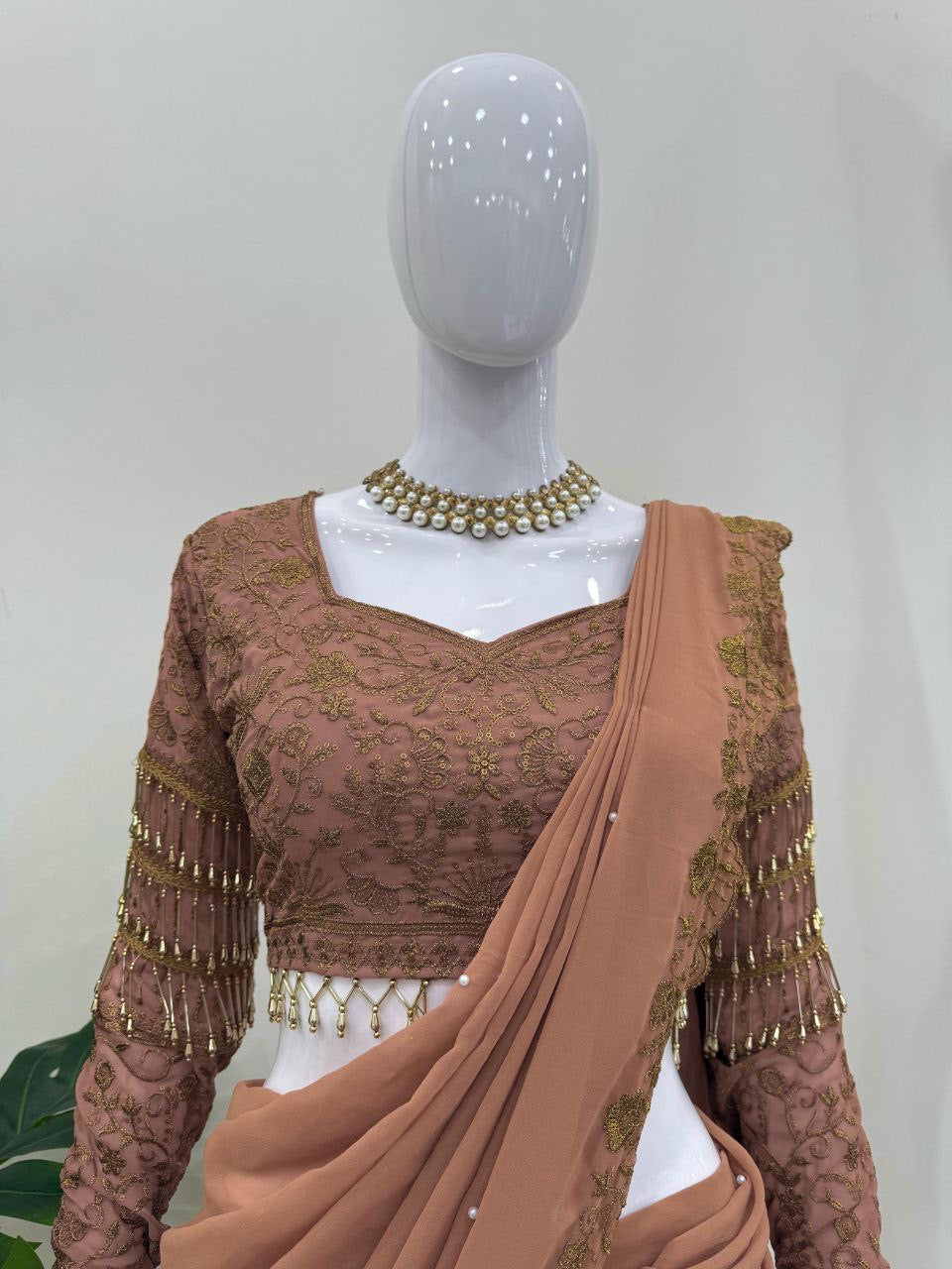BLAIRE - Chocolate Ruffle Half Saree Lehenga