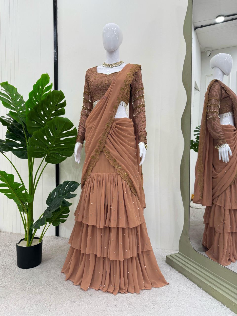 BLAIRE - Chocolate Ruffle Half Saree Lehenga