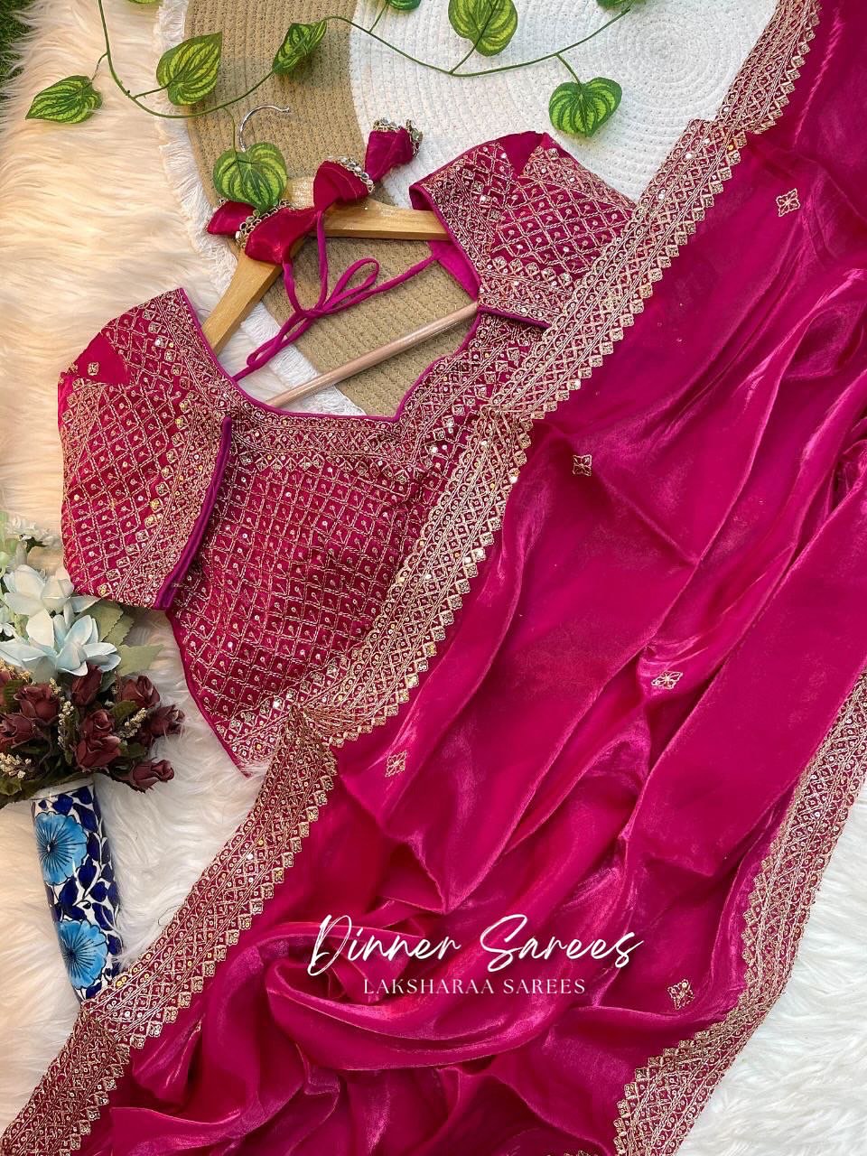 LAYA — Shimmer Saree with Grand Border x Readymade Blouse