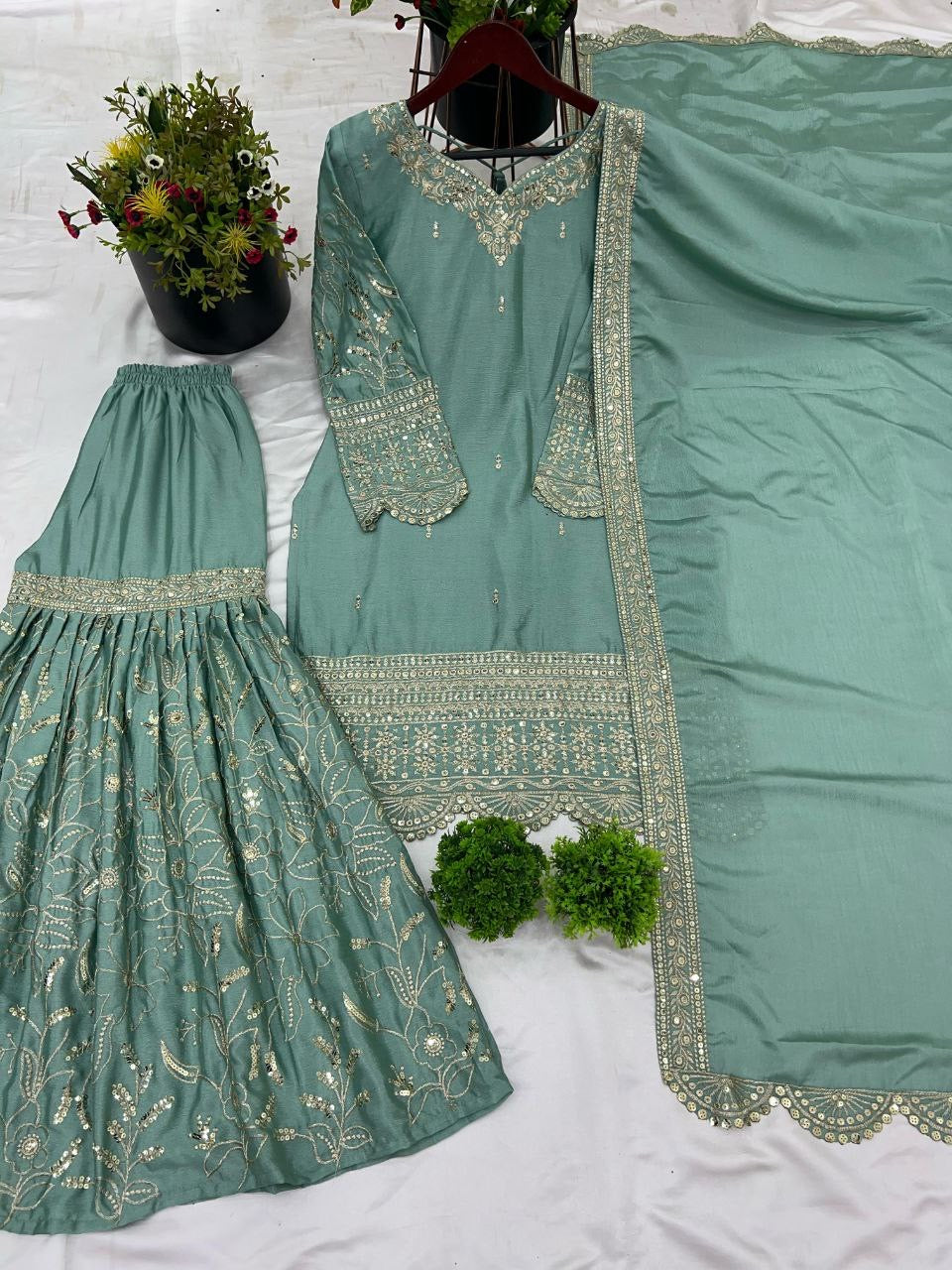 ZORA — Pastel Green Sharara Suit