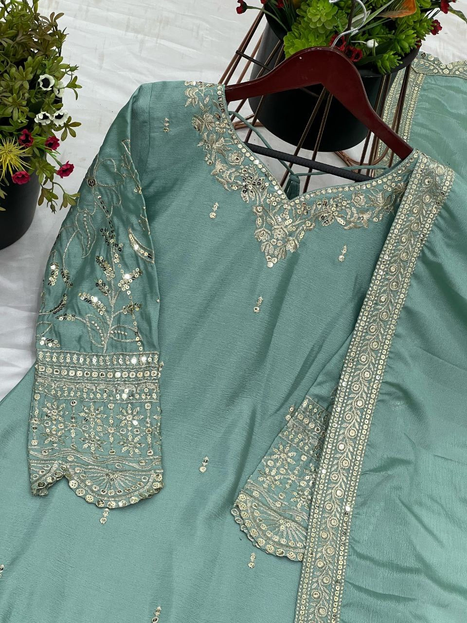 ZORA — Pastel Green Sharara Suit