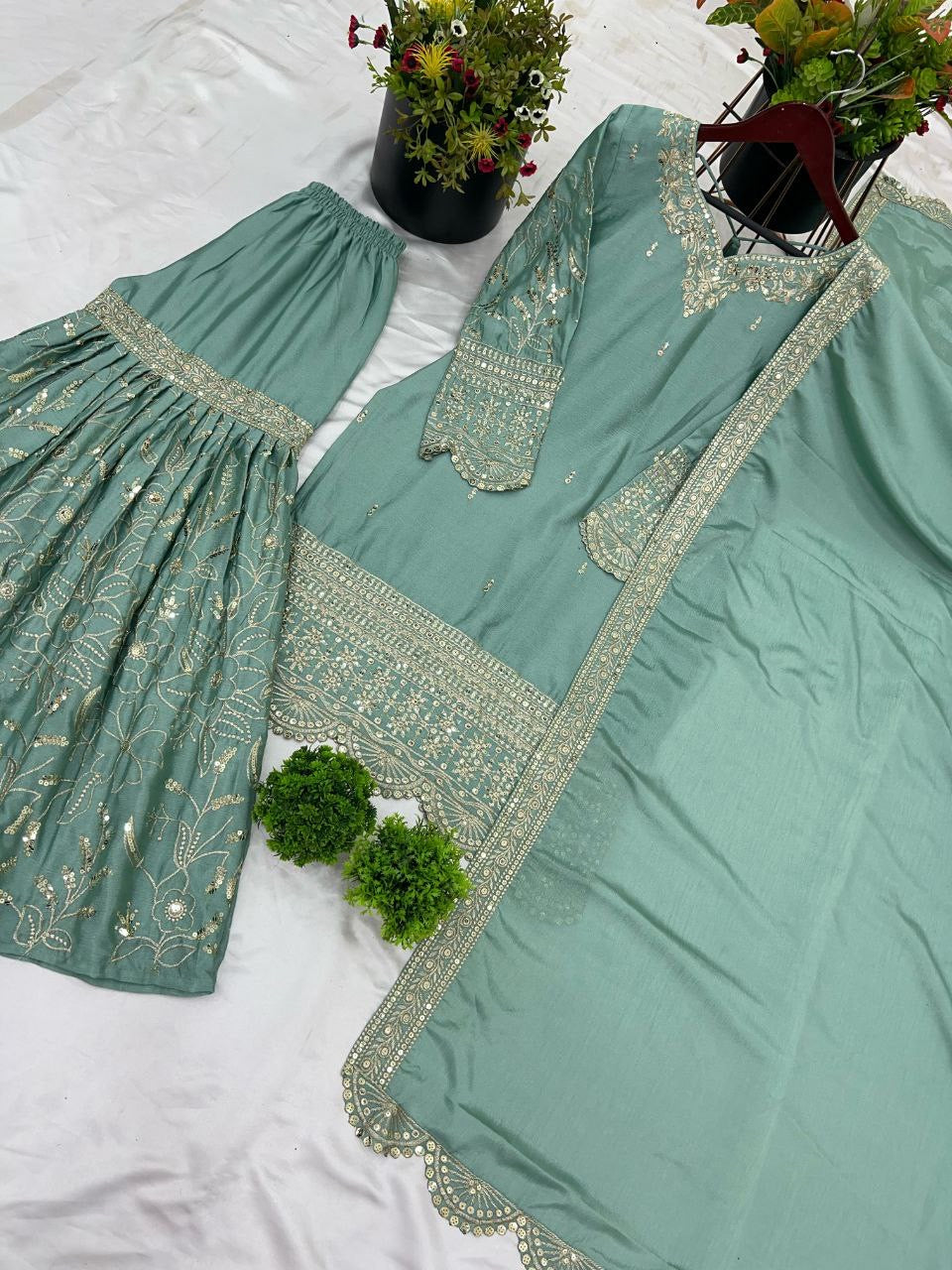 ZORA — Pastel Green Sharara Suit