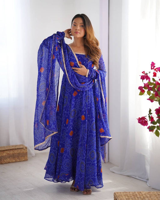 Blue Chiffon Flowy Anarkali Suit