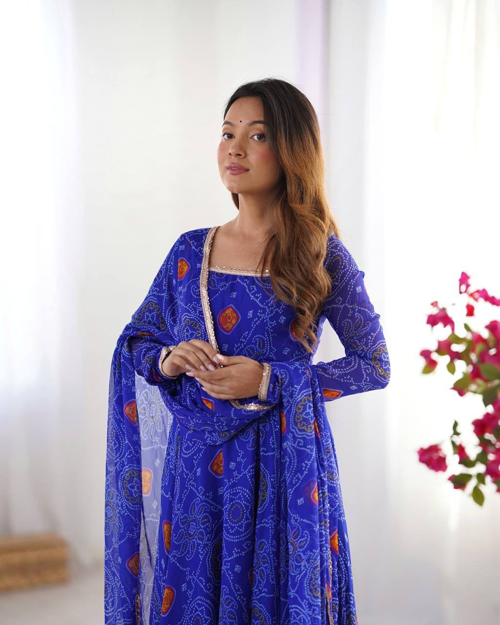 Blue Chiffon Flowy Anarkali Suit