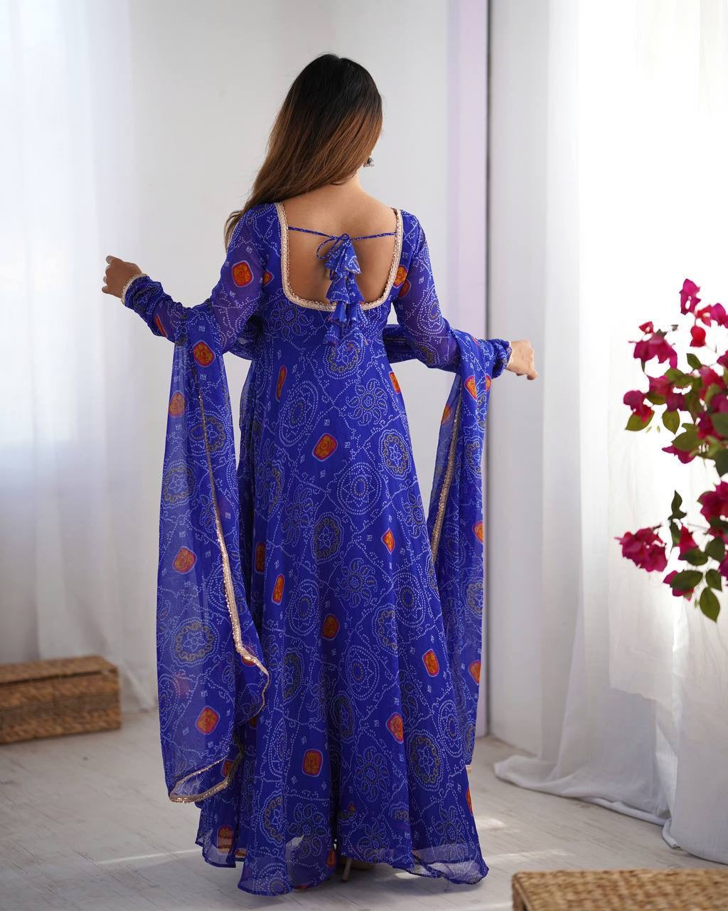 Blue Chiffon Flowy Anarkali Suit