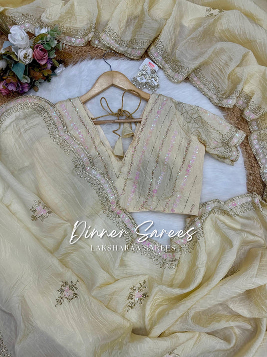VANESA — Beautiful Unique Crush Georgette Saree with handwork borders