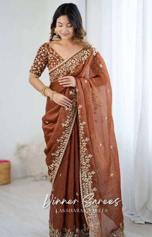 ROSALIE — Soft Fandy Chiffon Saree with heavy embroidery work
