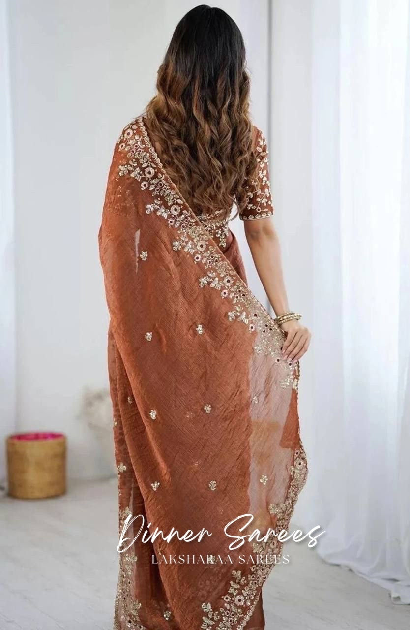 ROSALIE — Soft Fandy Chiffon Saree with heavy embroidery work