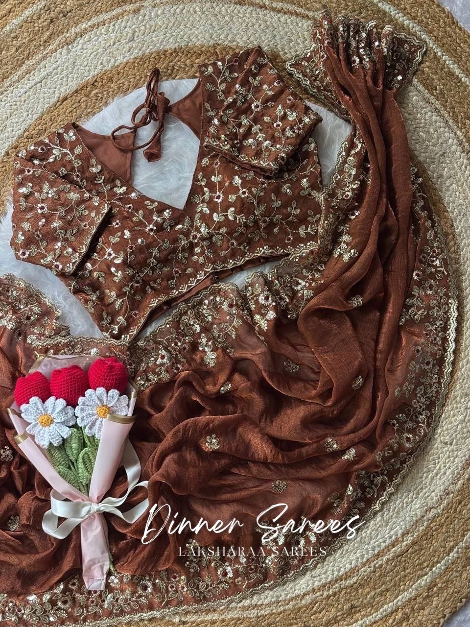 ROSALIE — Soft Fandy Chiffon Saree with heavy embroidery work