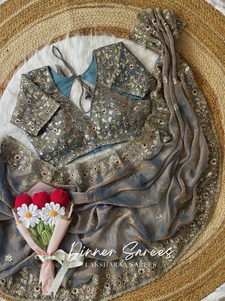 ROSALIE — Soft Fandy Chiffon Saree with heavy embroidery work