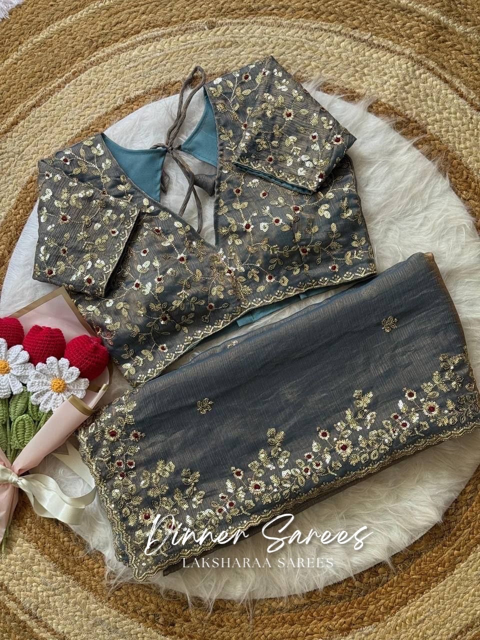 ROSALIE — Soft Fandy Chiffon Saree with heavy embroidery work