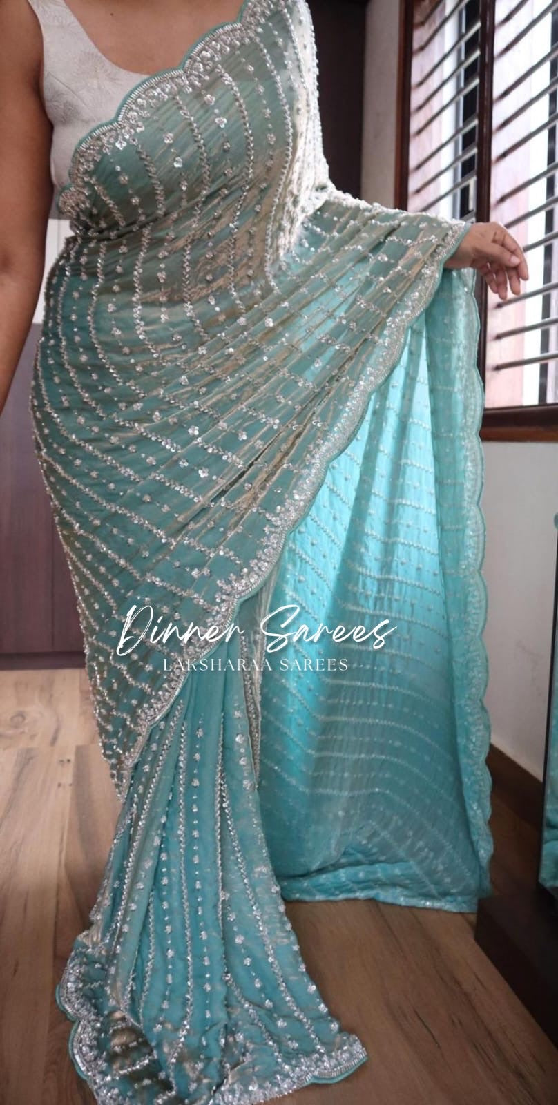 KISHAA — Premium Shimmer Stone & Sequin Dinner Saree in Pastel Series & Bold Shades
