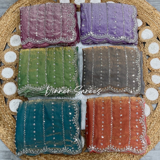 KISHAA — Premium Shimmer Stone & Sequin Dinner Saree in Pastel Series & Bold Shades