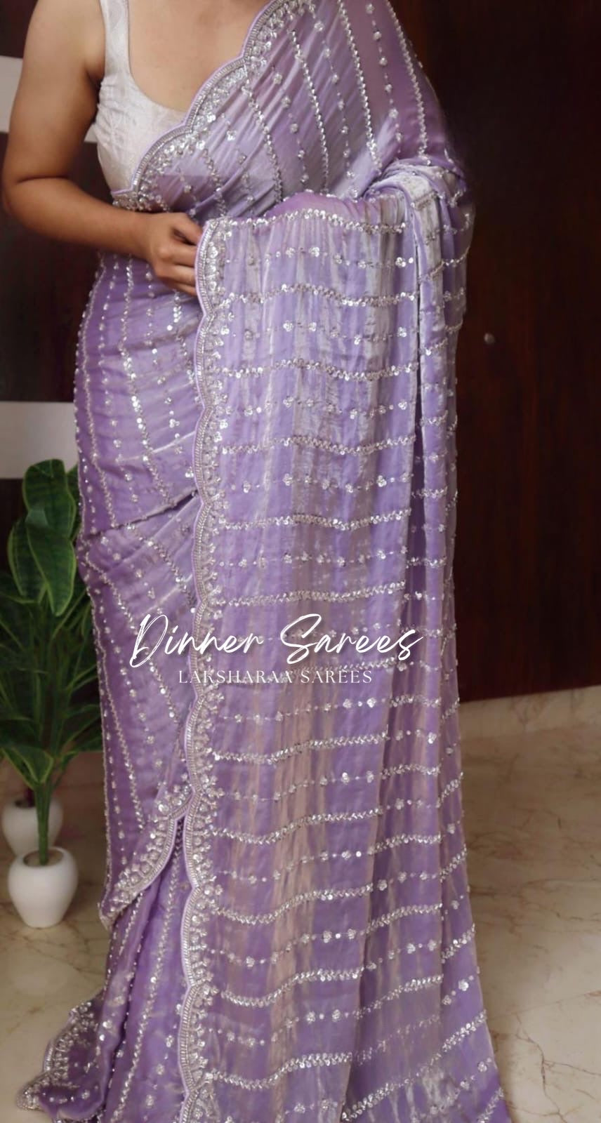KISHAA — Premium Shimmer Stone & Sequin Dinner Saree in Pastel Series & Bold Shades