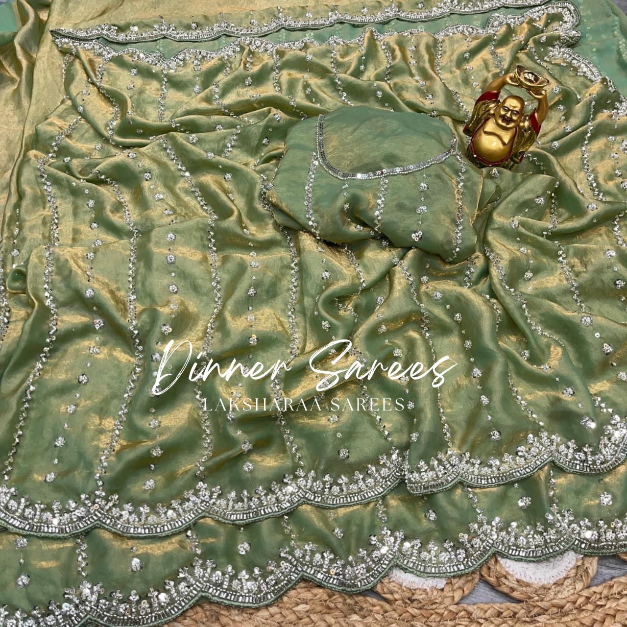 KISHAA — Premium Shimmer Stone & Sequin Dinner Saree in Pastel Series & Bold Shades