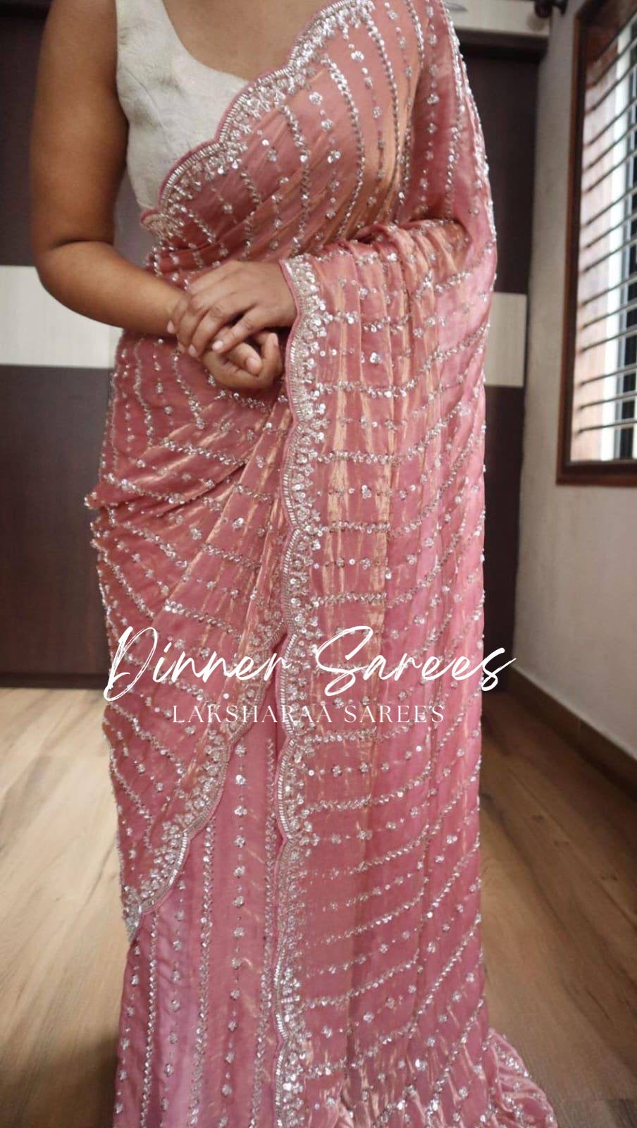 KISHAA — Premium Shimmer Stone & Sequin Dinner Saree in Pastel Series & Bold Shades