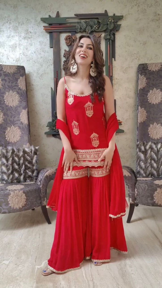 Premium Red Sharara Suit