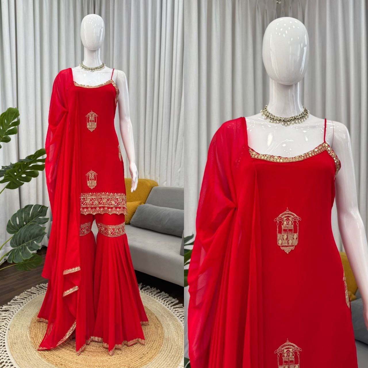 Premium Red Sharara Suit