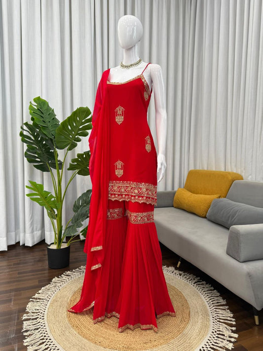 Premium Red Sharara Suit