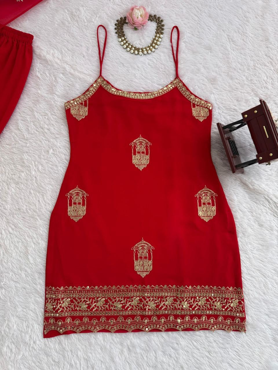 Premium Red Sharara Suit