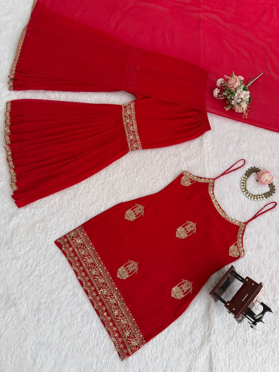 Premium Red Sharara Suit