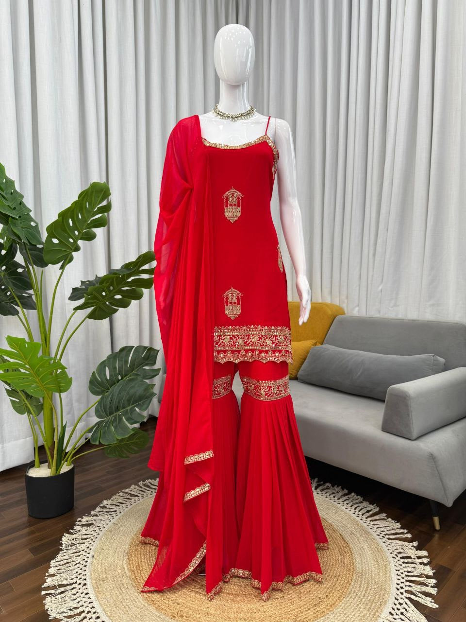 Premium Red Sharara Suit