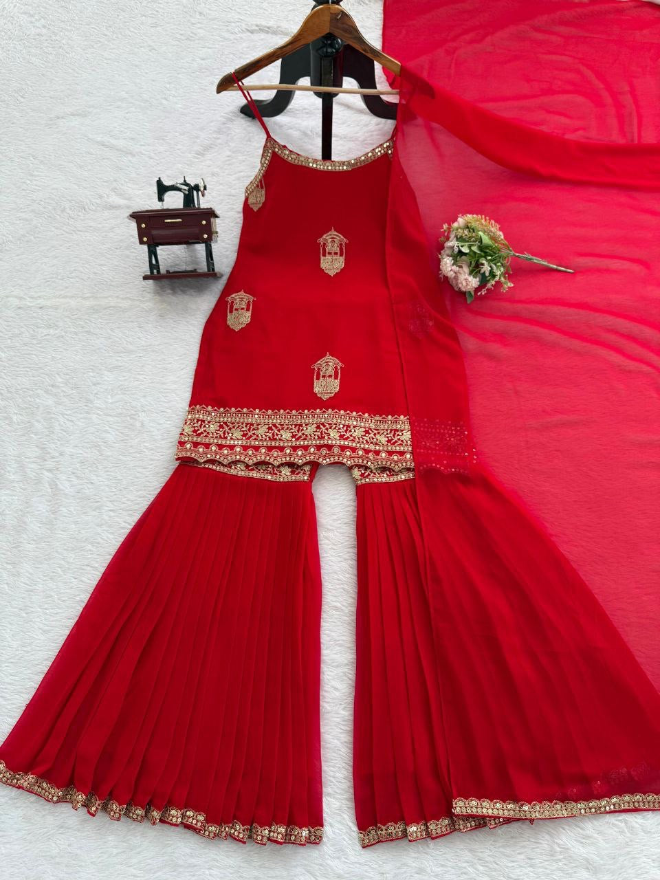 Premium Red Sharara Suit